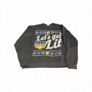 Port and Company Dark Gray Festive Crewneck Sweater (Happy Hanukkah)